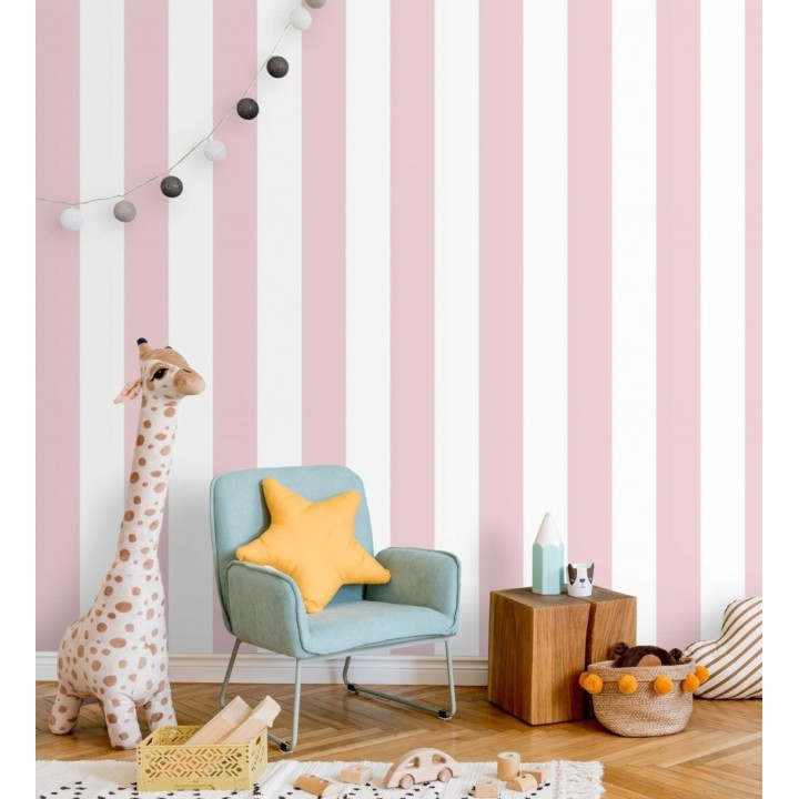 Papel pintado infantil de rayas rosas y blancas - Raya Piccolo 680227