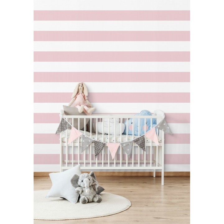 Papel pintado infantil de rayas horizontales rosas y blancas - Raya Piccolo FL 680228