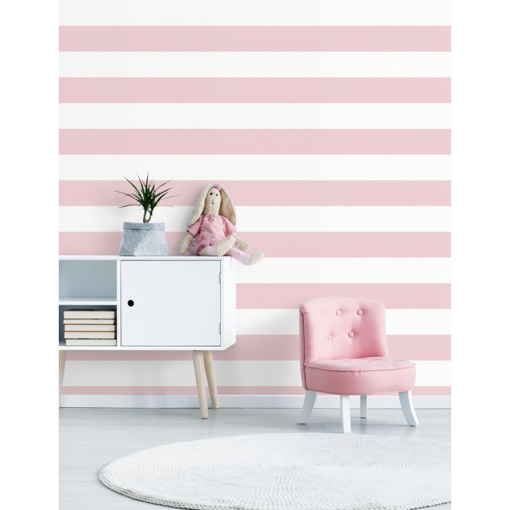 Papel pintado infantil de rayas horizontales rosas y blancas - Raya Piccolo FL 680228