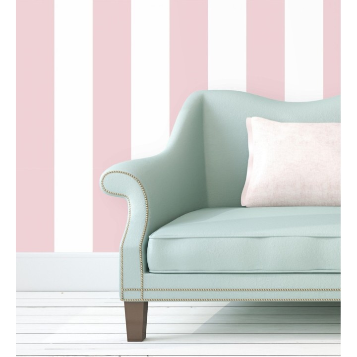 Papel pintado infantil de rayas anchas rosas y blancas - Raya Silky 680229