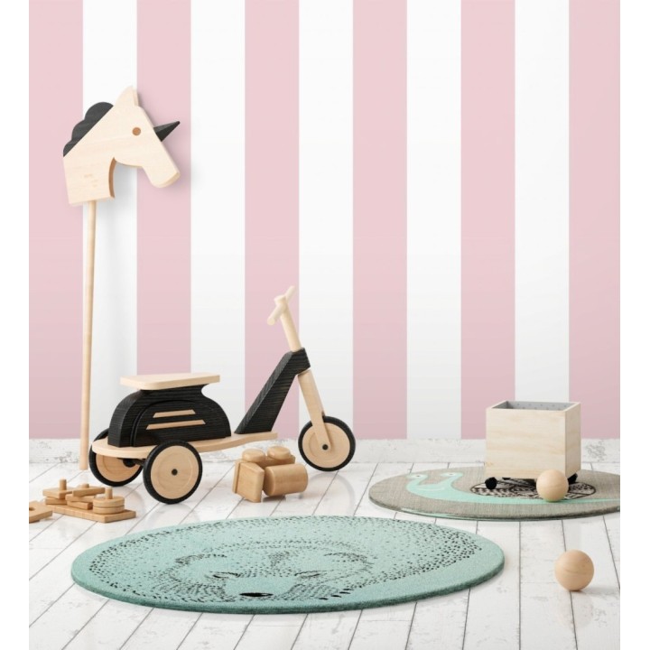 Papel pintado infantil de rayas anchas rosas y blancas - Raya Silky 680229