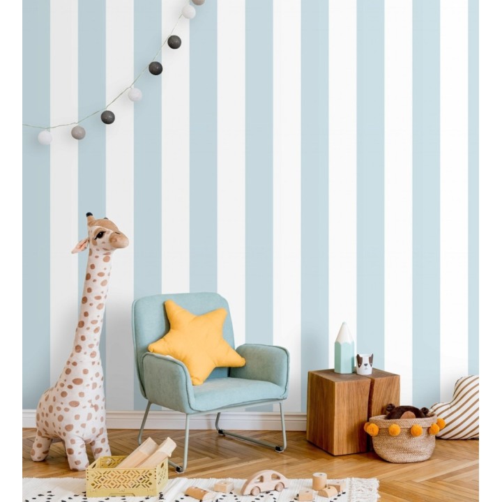 Papel pintado infantil de rayas celestes y blancas - Raya Piccolo 680230