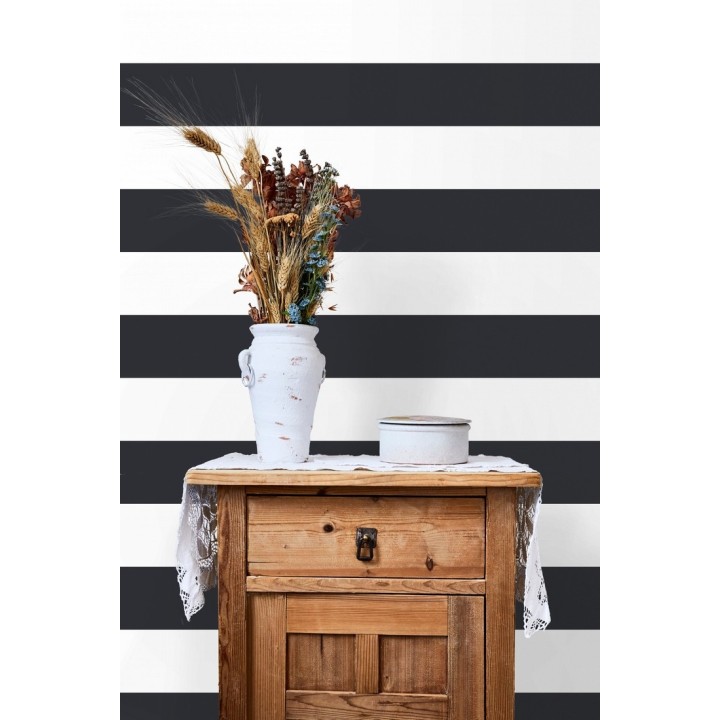 Papel pintado de rayas horizontales negras y blancas - Raya Lancaster FL 680234