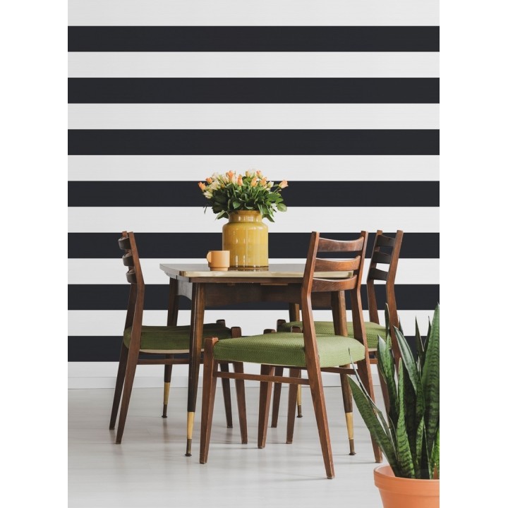 Papel pintado de rayas horizontales negras y blancas - Raya Lancaster FL 680234