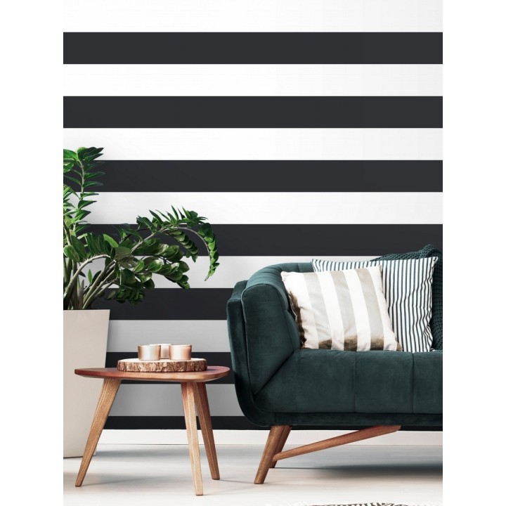 Papel pintado de rayas horizontales negras y blancas - Raya Lancaster FL 680234