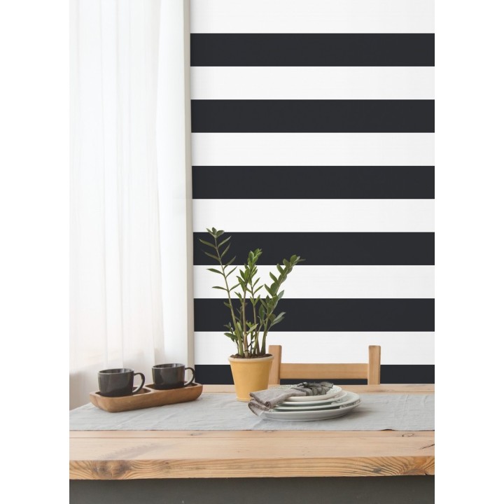 Papel pintado de rayas horizontales negras y blancas - Raya Lancaster FL 680234