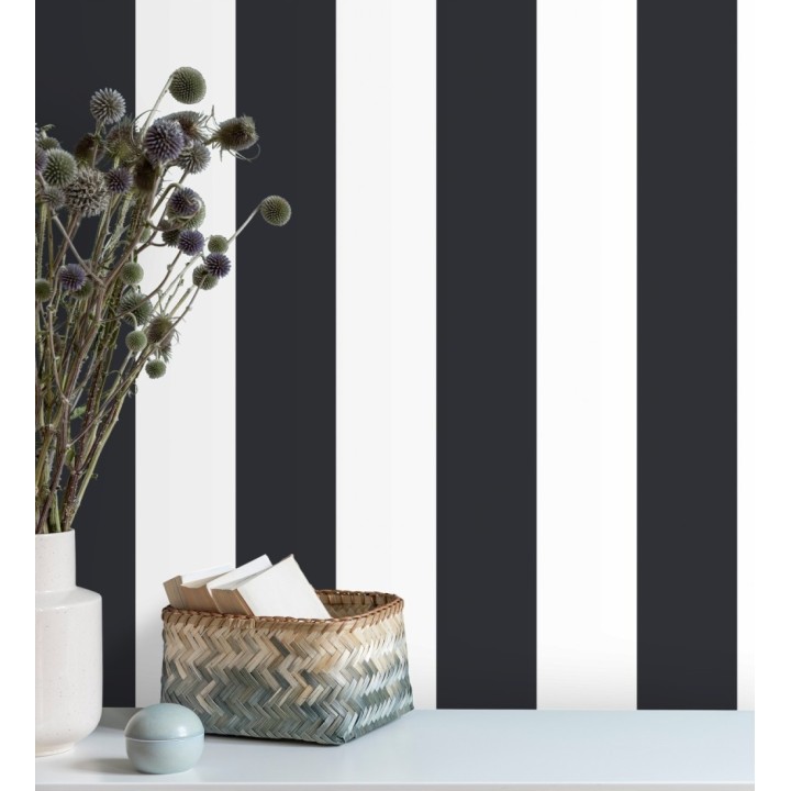 Papel pintado de rayas anchas negras y blancas - Raya Devon 680235