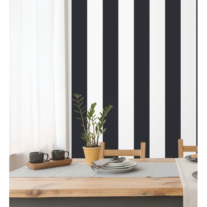 Papel pintado de rayas anchas negras y blancas - Raya Devon 680235