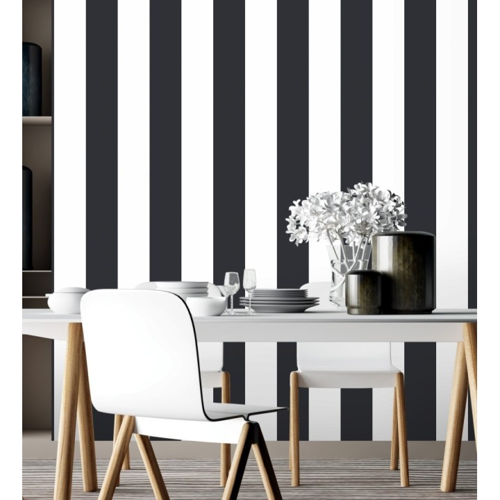 Papel pintado de rayas anchas negras y blancas - Raya Devon 680235