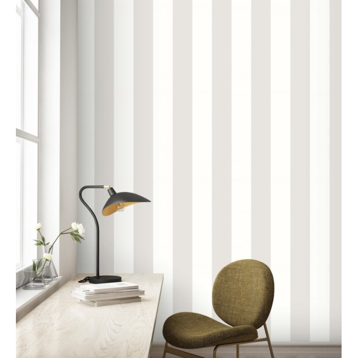 Papel pintado vinílico de rayas anchas grises y blancas - Raya Devon Vinyl 680241