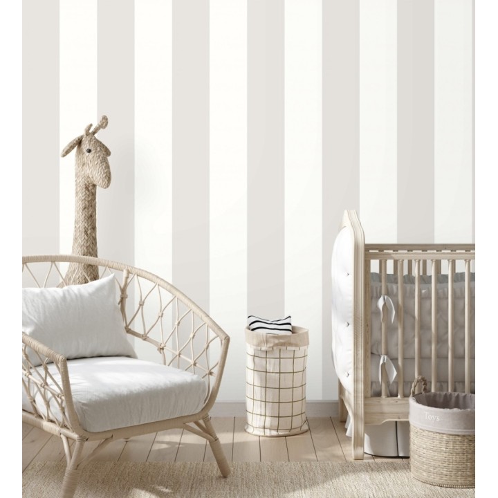 Papel pintado vinílico de rayas anchas grises y blancas - Raya Devon Vinyl 680241