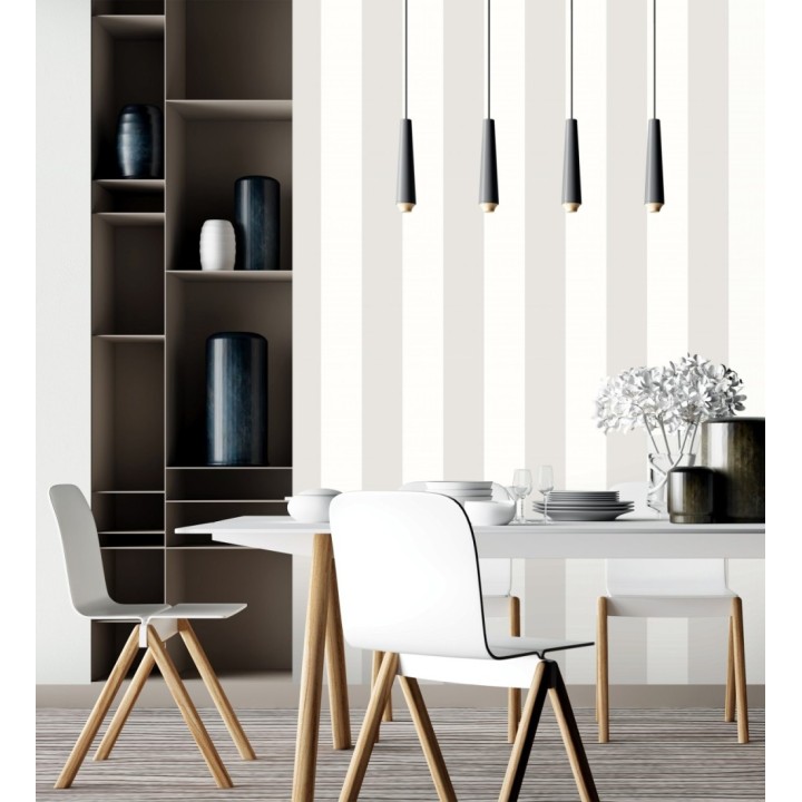 Papel pintado vinílico de rayas anchas grises y blancas - Raya Devon Vinyl 680241