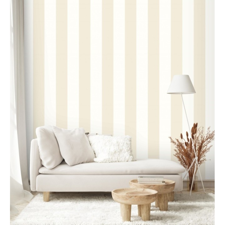 Papel pintado vinílico de rayas beige fondo blanco - Raya Lancaster Vinyl 680242