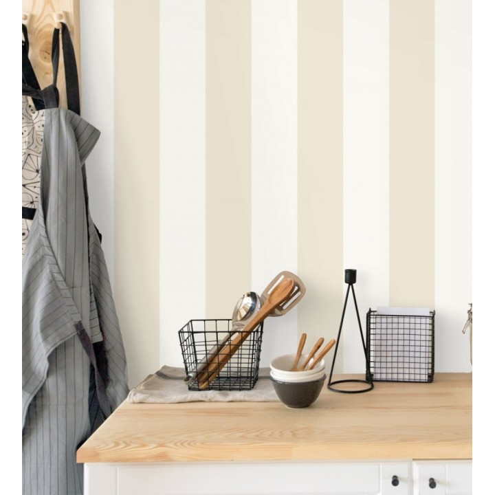 Papel pintado vinílico de rayas beige fondo blanco - Raya Lancaster Vinyl 680242