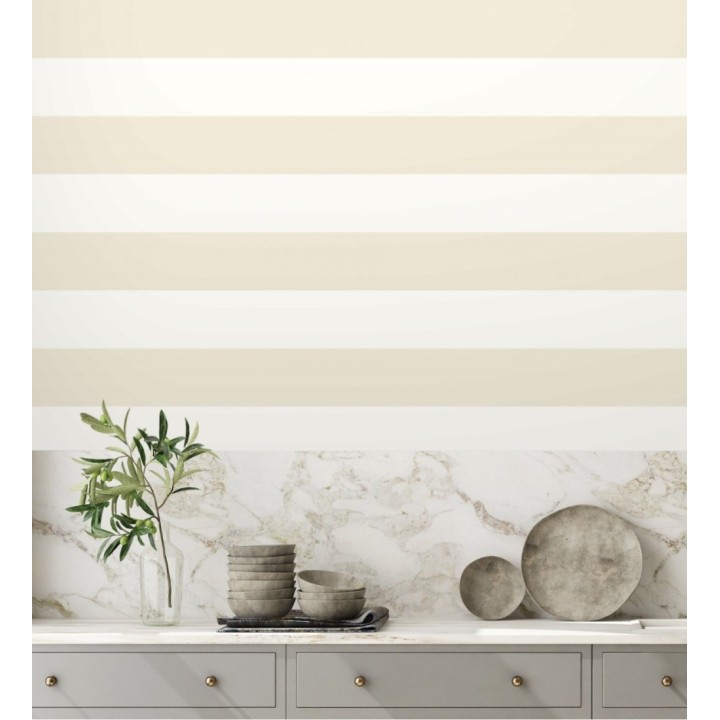 Papel pintado vinílico de rayas horizontales beige y blancas - Raya Lancaster Vinyl FL 680243