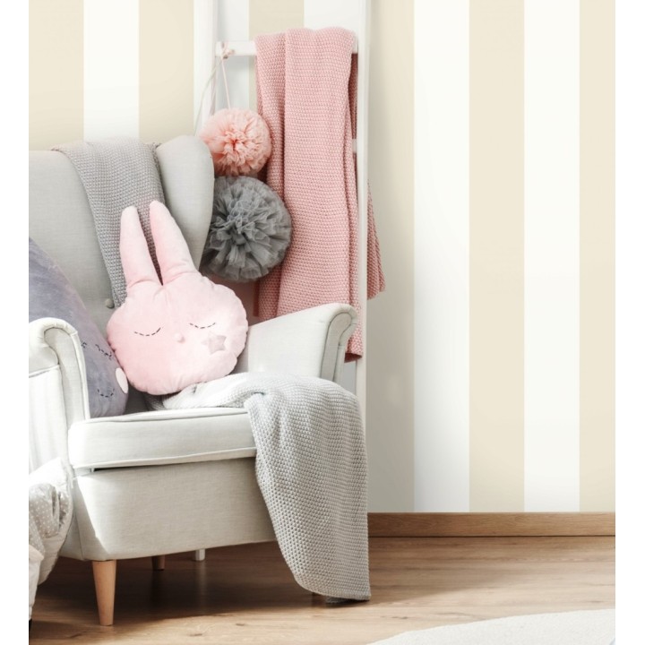 Papel pintado infantil vinílico de rayas beige y blancas - Raya Piccolo Vinyl 680244