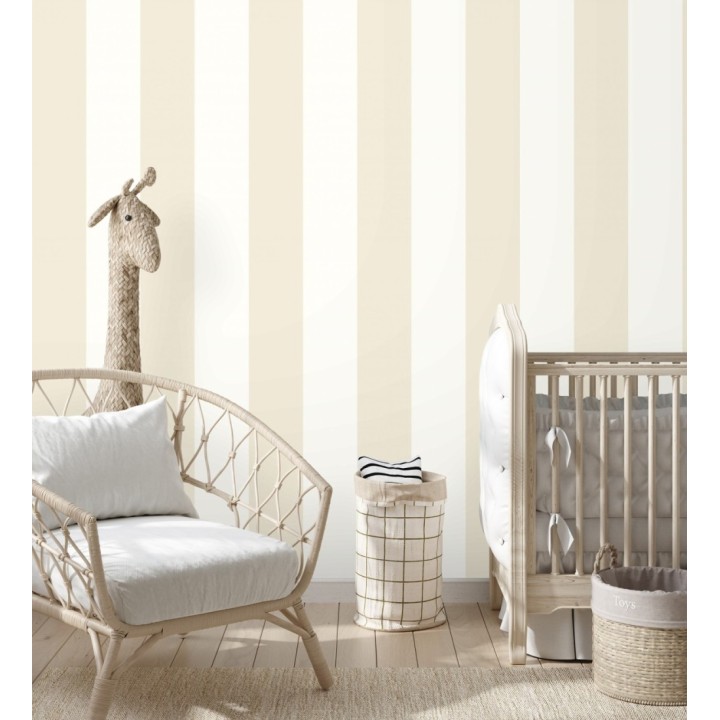 Papel pintado infantil vinílico de rayas beige y blancas - Raya Piccolo Vinyl 680244