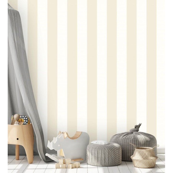 Papel pintado infantil vinílico de rayas beige y blancas - Raya Piccolo Vinyl 680244