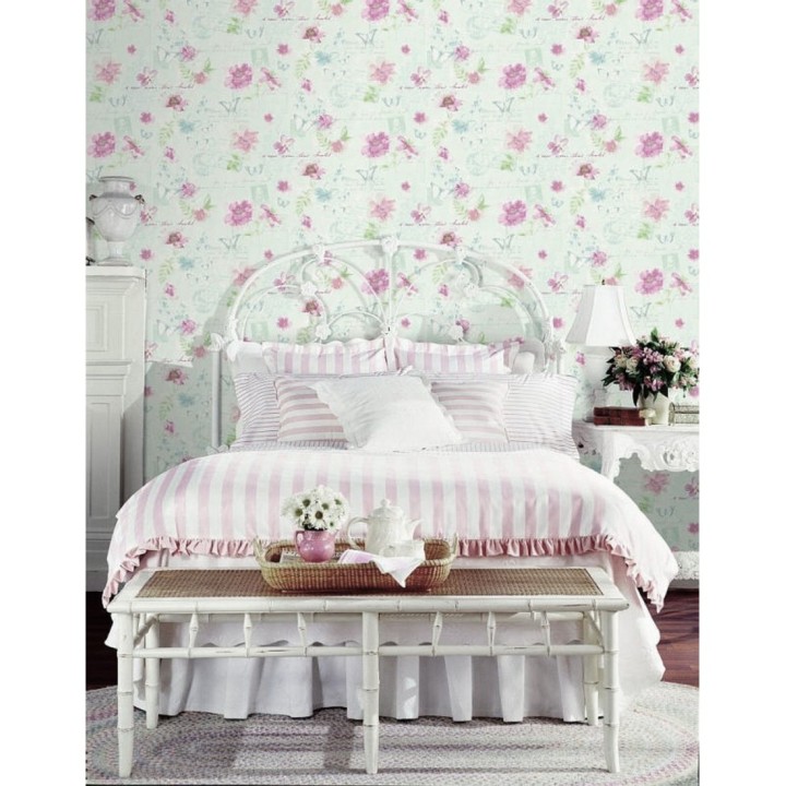 Papel pintado flores y letras vintage - Amyte 119595