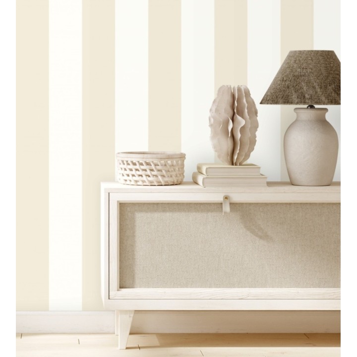 Papel pintado infantil vinílico de rayas anchas beige y blancas - Raya Silky Vinyl 680246