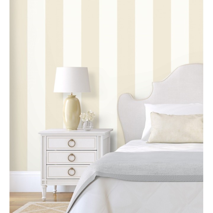 Papel pintado infantil vinílico de rayas anchas beige y blancas - Raya Silky Vinyl 680246