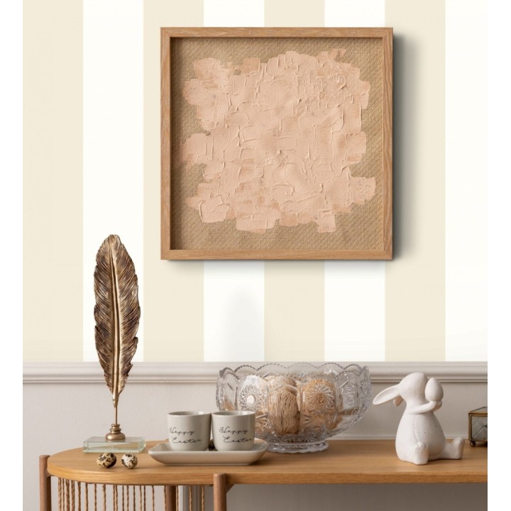 Papel pintado infantil vinílico de rayas anchas beige y blancas - Raya Silky Vinyl 680246