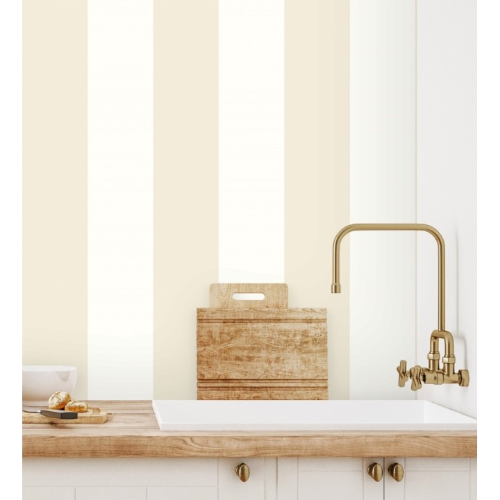 Papel pintado infantil vinílico de rayas anchas beige y blancas - Raya Silky Vinyl 680246