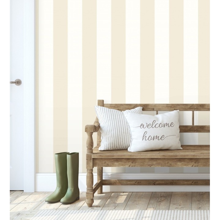 Papel pintado vinílico de rayas anchas beige y blancas - Raya Devon Vinyl 680247