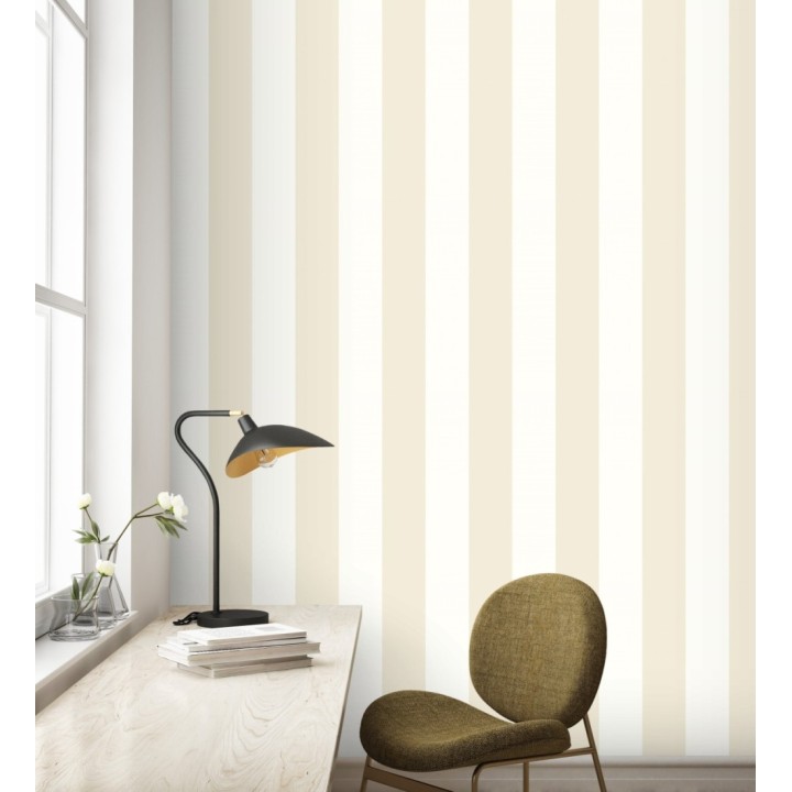 Papel pintado vinílico de rayas anchas beige y blancas - Raya Devon Vinyl 680247