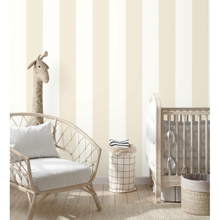 Papel pintado vinílico de rayas anchas beige y blancas - Raya Devon Vinyl 680247