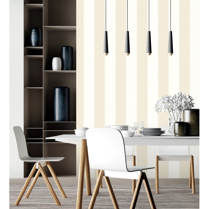 Papel pintado vinílico de rayas anchas beige y blancas - Raya Devon Vinyl 680247