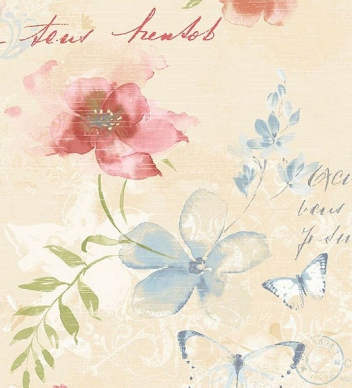 Papel pintado flores y letras vintage - Amyte 119598