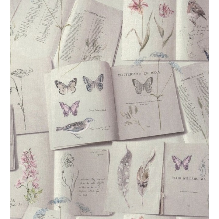 Papel pintado collage de libros con pájaros y mariposas - Selvaggia 119698