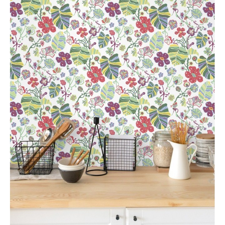 Papel pintado hojas y flores de jardín - Candy Park 680595