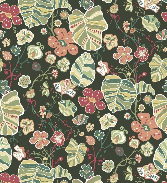 Papel pintado hojas y flores de jardín - Candy Park 680598