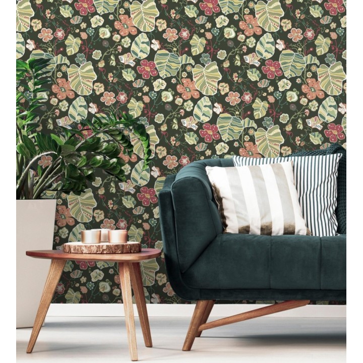 Papel pintado hojas y flores de jardín - Candy Park 680598