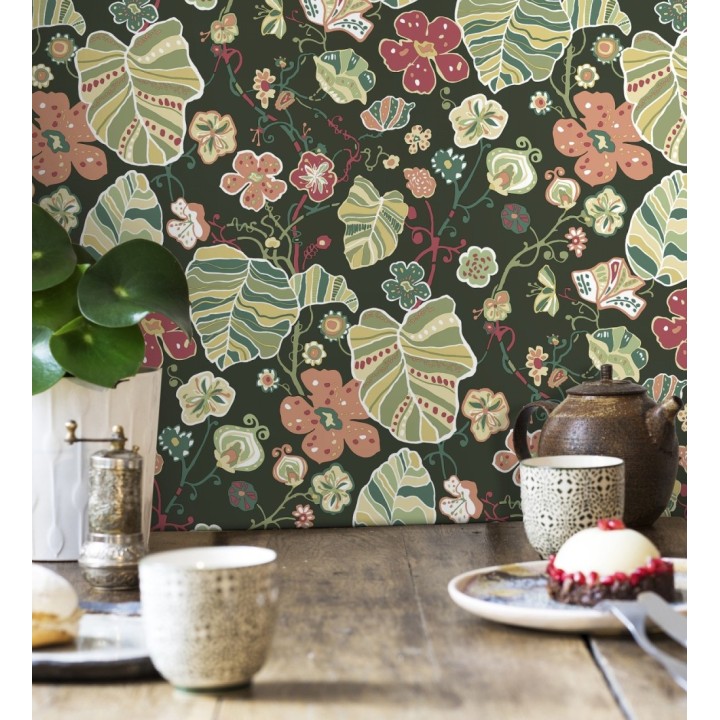 Papel pintado hojas y flores de jardín - Candy Park 680598