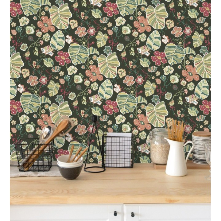 Papel pintado hojas y flores de jardín - Candy Park 680598