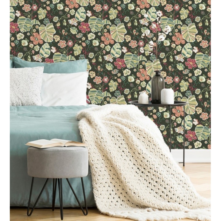 Papel pintado hojas y flores de jardín - Candy Park 680598