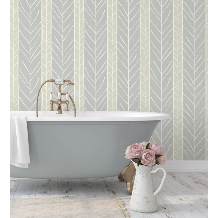 Papel pintado de rayas con dibujo de ramas estilo nórdico - Winter Forest 680604