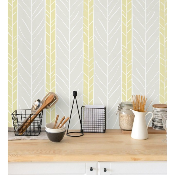 Papel pintado de rayas con dibujo de ramas estilo nórdico - Winter Forest 680605