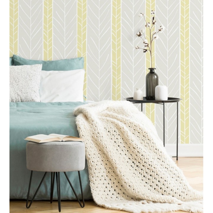 Papel pintado de rayas con dibujo de ramas estilo nórdico - Winter Forest 680605