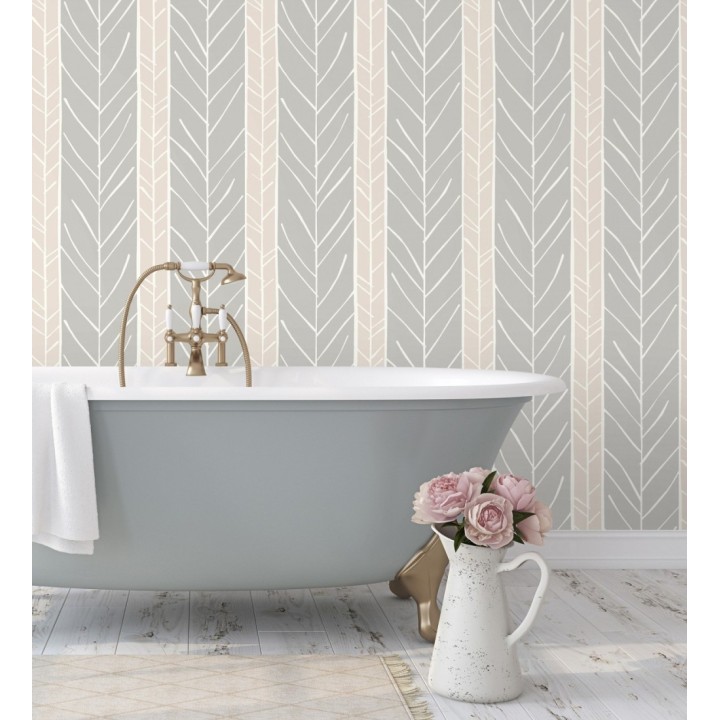 Papel pintado de rayas con dibujo de ramas estilo nórdico - Winter Forest 680606