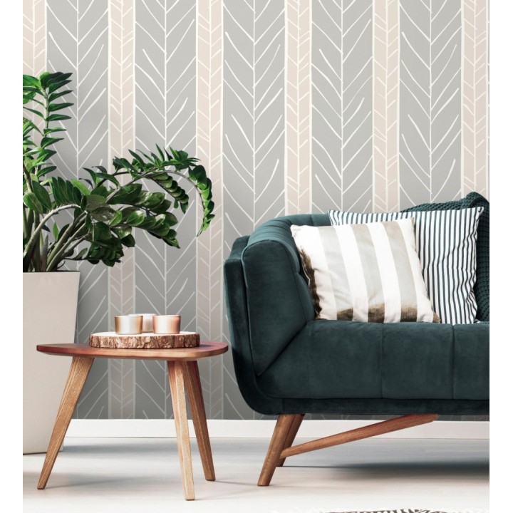 Papel pintado de rayas con dibujo de ramas estilo nórdico - Winter Forest 680606