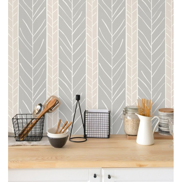 Papel pintado de rayas con dibujo de ramas estilo nórdico - Winter Forest 680606