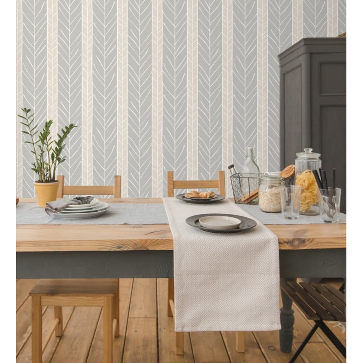 Papel pintado de rayas con dibujo de ramas estilo nórdico - Winter Forest 680606