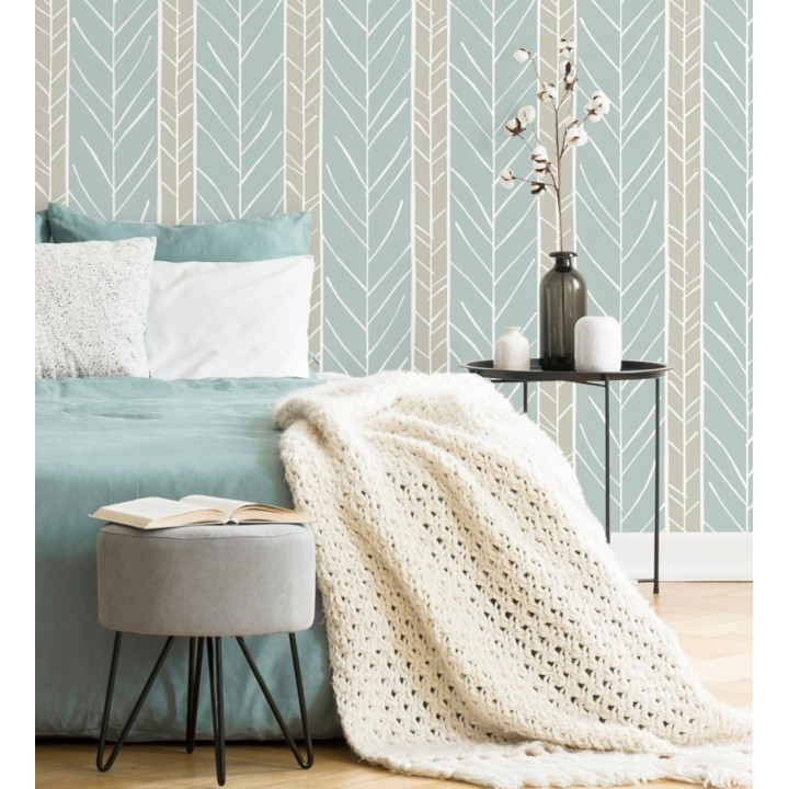 Papel pintado de rayas con dibujo de ramas estilo nórdico - Winter Forest 680607