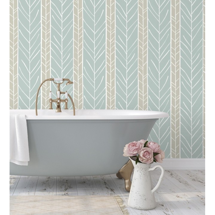 Papel pintado de rayas con dibujo de ramas estilo nórdico - Winter Forest 680607