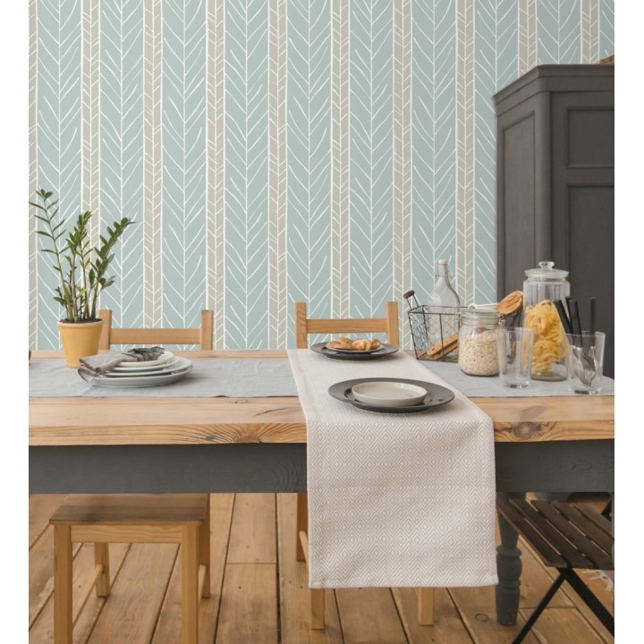 Papel pintado de rayas con dibujo de ramas estilo nórdico - Winter Forest 680607