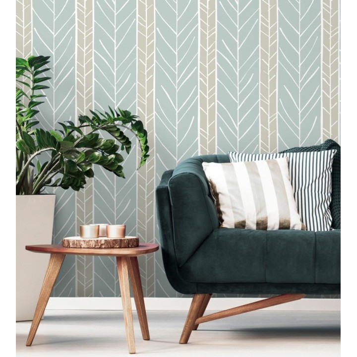 Papel pintado de rayas con dibujo de ramas estilo nórdico - Winter Forest 680607